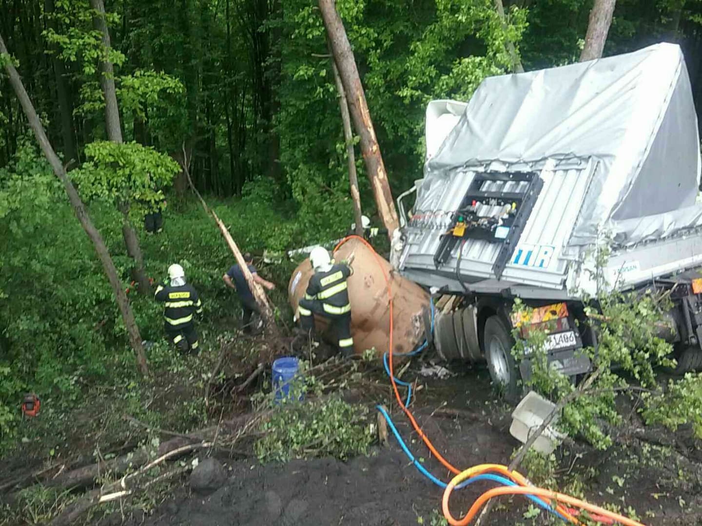 Fának csapódott a kamion, rakománya szétgurult az erdőben
